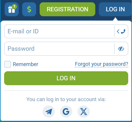 1xBet email login form