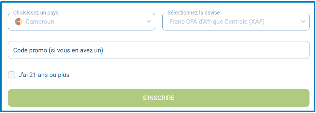 Formulaire d'inscription 1xBet en un clic.
