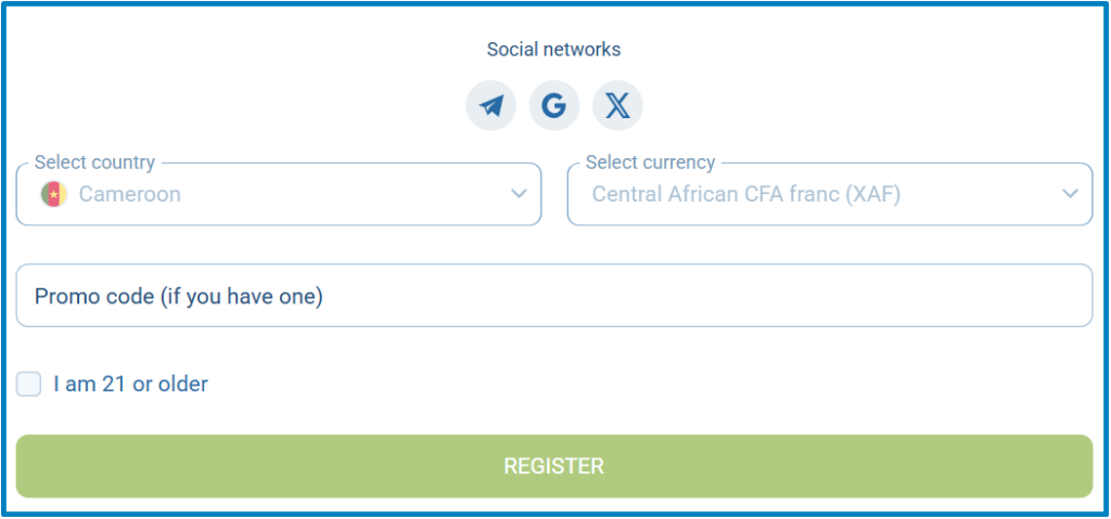 1xBet registration via social networks and messengers.
