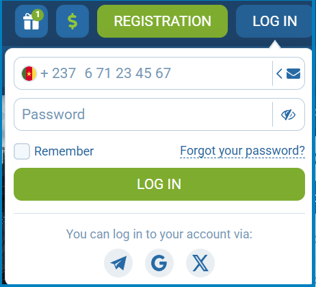 1xBet phone number login form