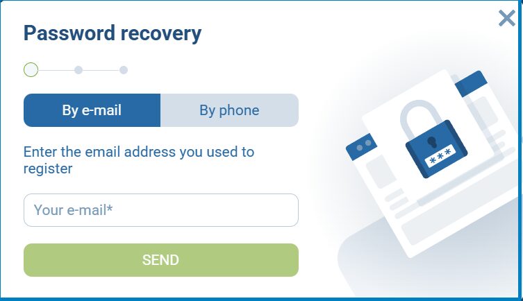 1xBet password recovery form